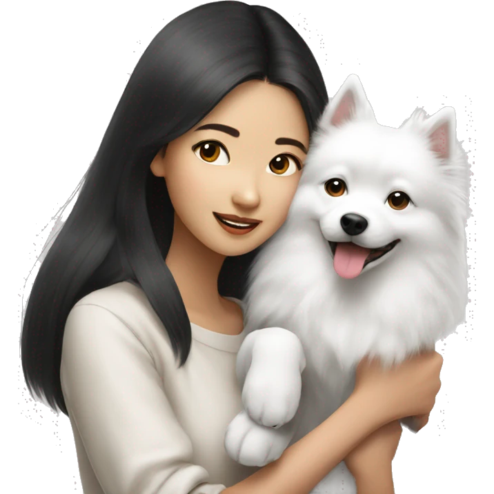 asian girl with Japanese spitz dog emoji