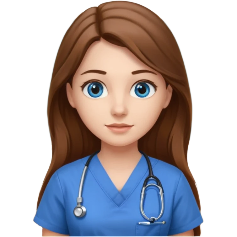 pretty female nursing student with long brown hair, blue eyes inside a classroom at university emoji
