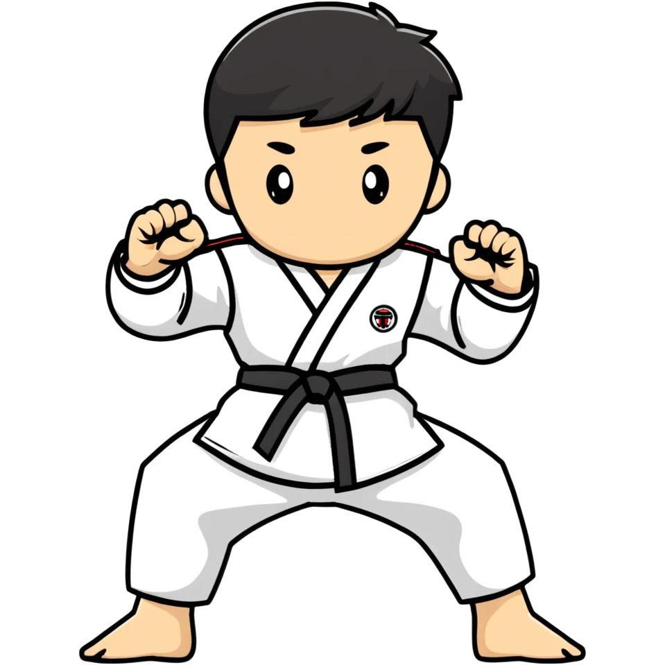 teenage boy or girl in a traditional Tae Kwon Do stance with a white dobok uniform emoji