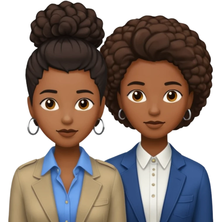Black lesbian couple with one masculine with short hair and one feminine with long hair in stylish clothes  emoji