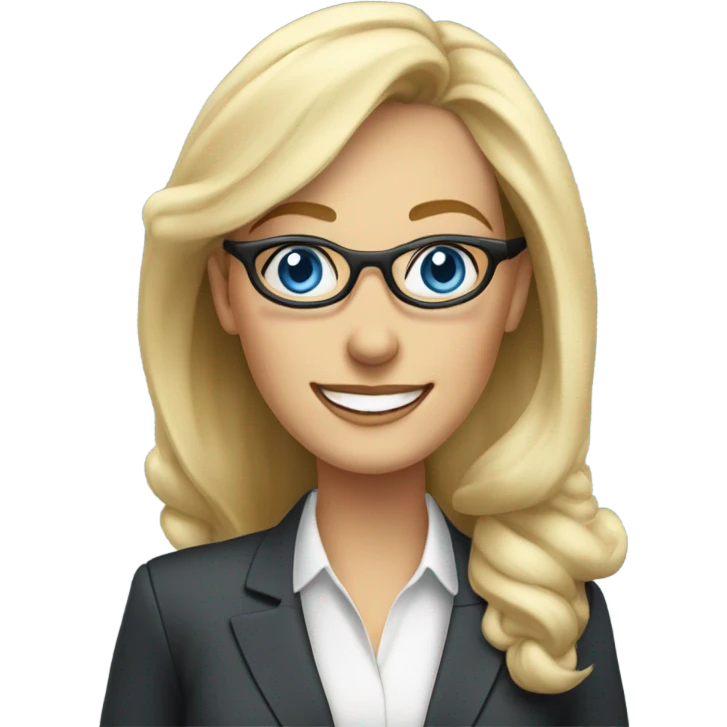 Corporate blonde boss lady with glasses happy blue eyes talking on a phone  emoji