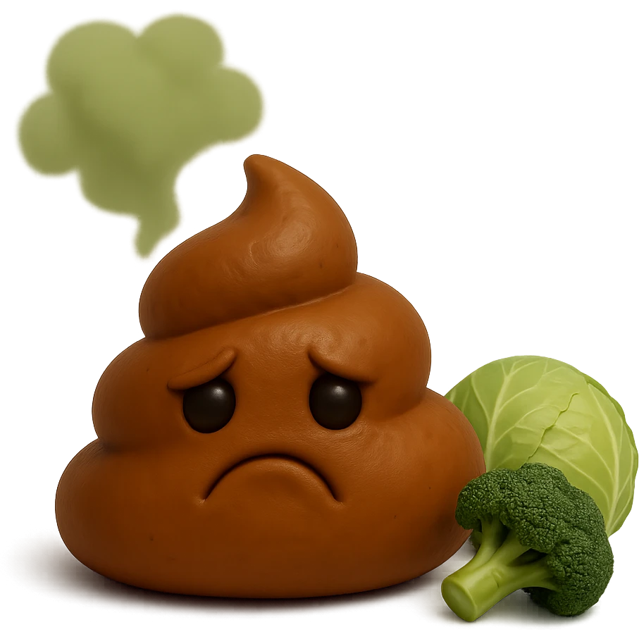 emoji stile iphone feci tristi realistiche 3d con nuvoletta verde che esce simboleggiando puzza e con accanto cavoli e broccoli, realistico 4k
 emoji