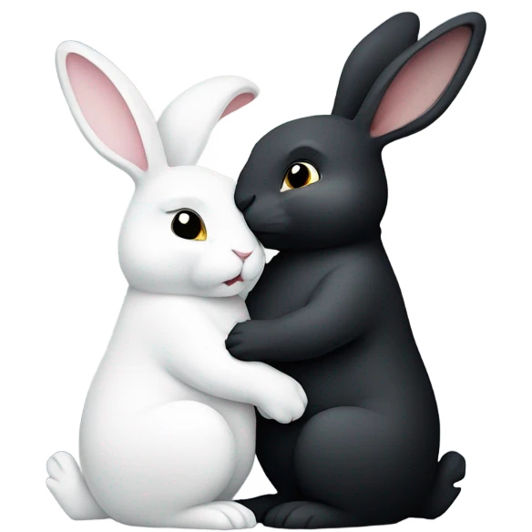 Black rabbit hugging white rabbit with moon behind them emoji