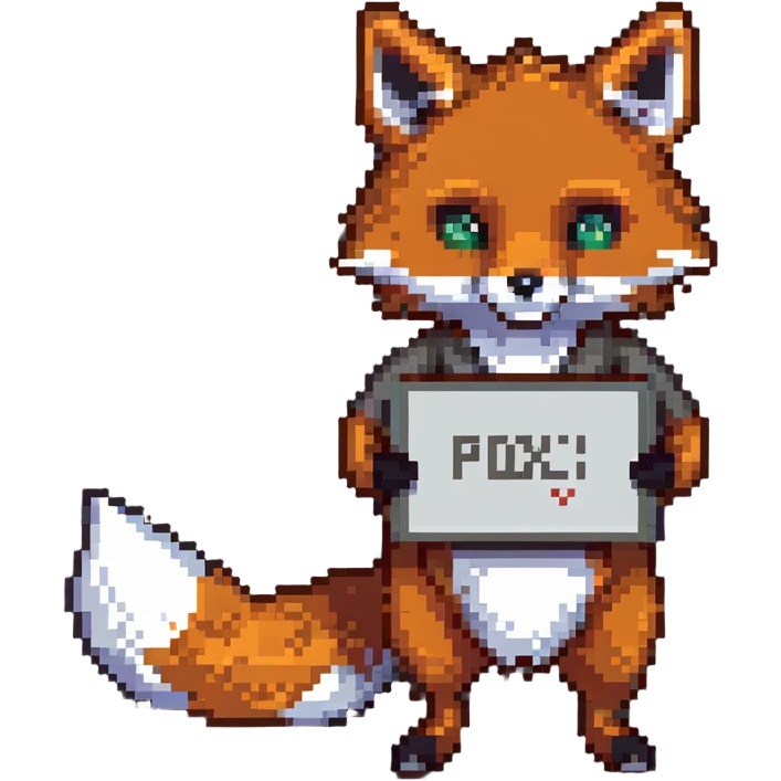Fox holding a sign with pixel text markings on it emoji
