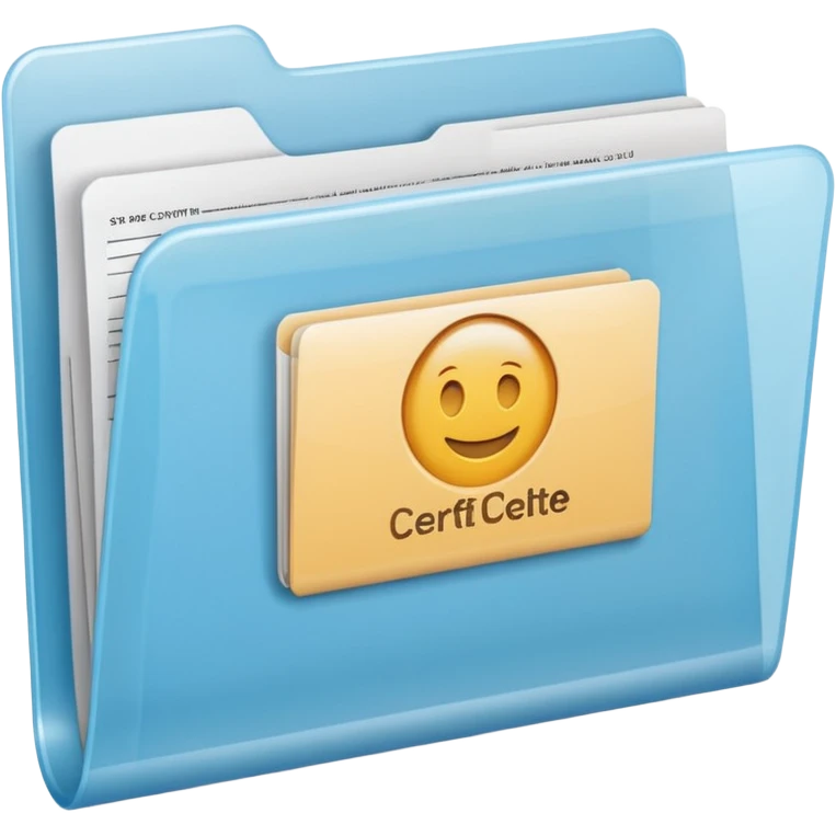 A simple emoji-style icon of a transparent plastic folder, clean and minimal, with rounded corners, subtle translucency, soft shading, and a small official documents symbol representing birth certificate, and SS. emoji
