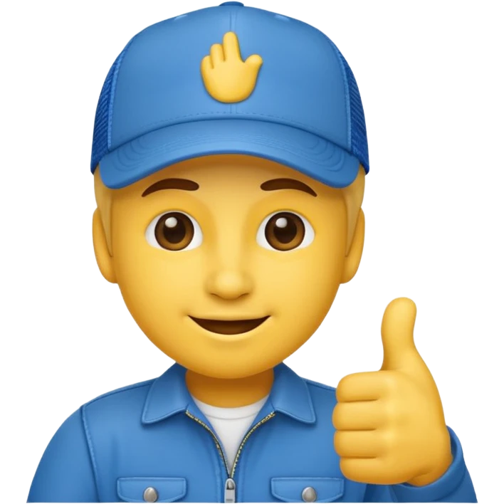 hat emoji giving thumbs up with blue trucker style cap with white front emoji