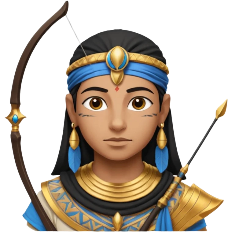 Emoji portrait of an Egyptian archer. Headcloth, focused expression. emoji