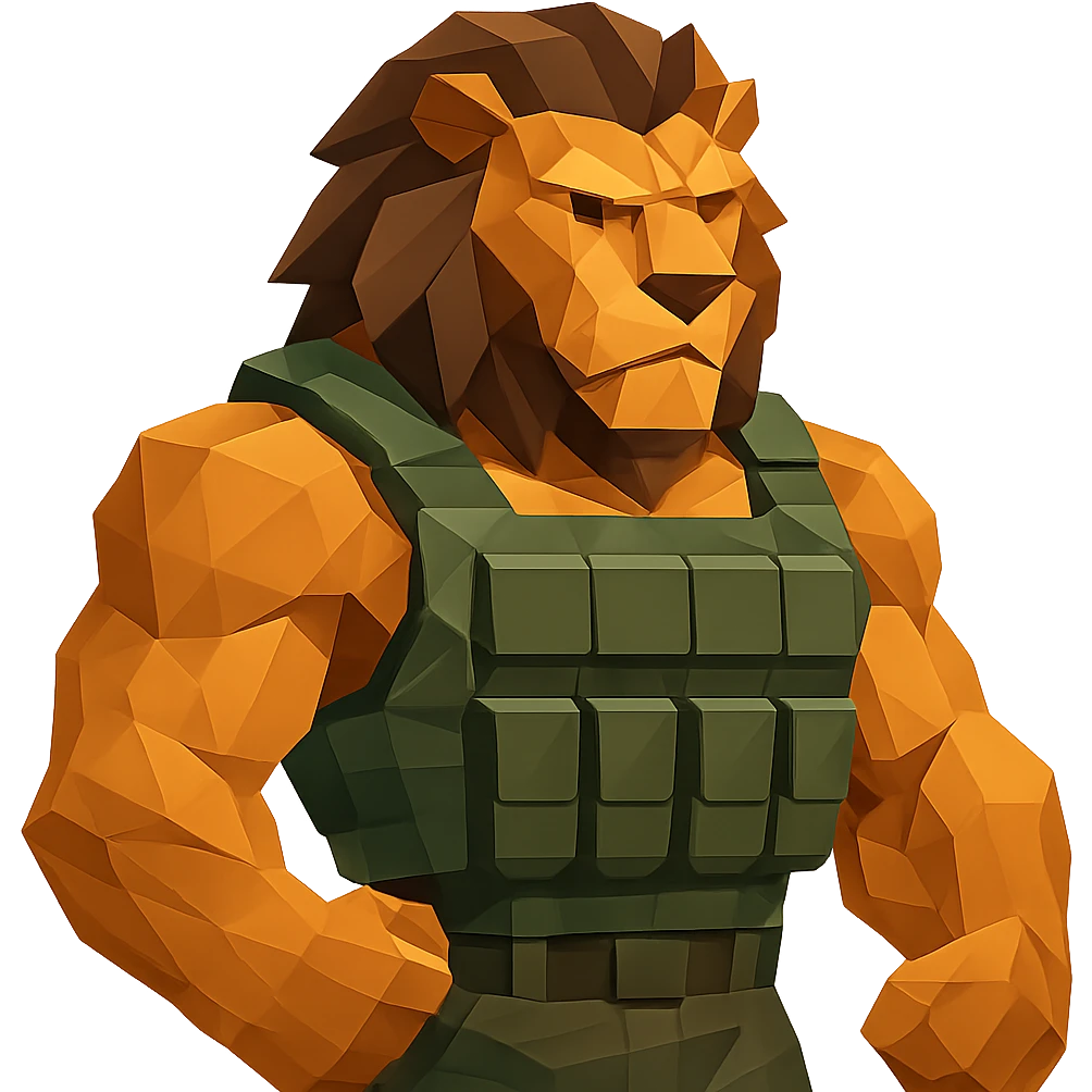 muscular lion wearing a military vest emoji