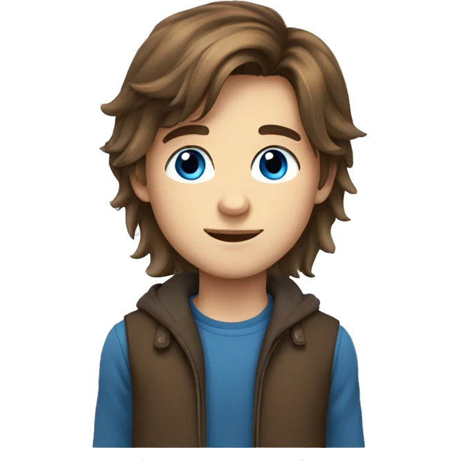 boy brown long hair blue eyes, shoulder emoji