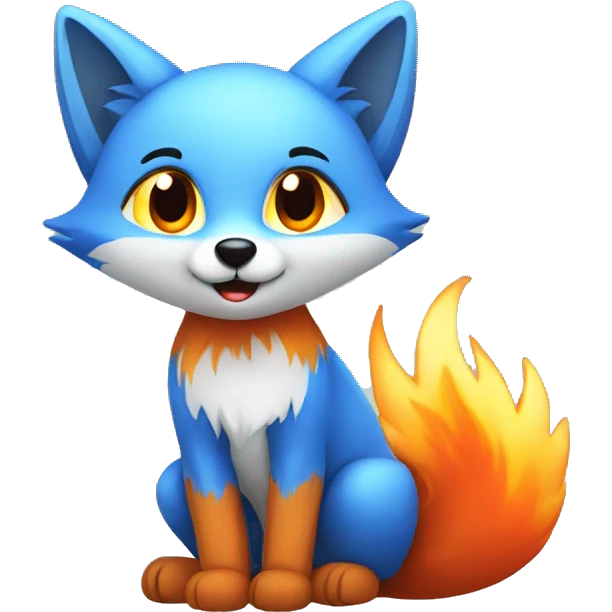 blue fox with a fiery tail, she sits emoji