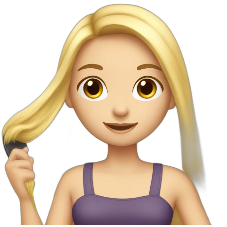 a girl brushing her very long blonde hair emoji