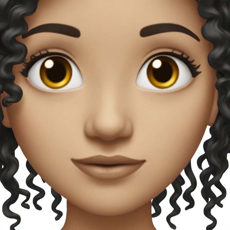 A white girl with black curly curly hair and long lashes emoji