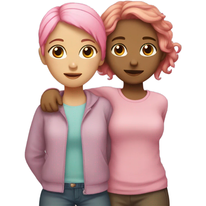 lesbian cuddles pink brown hair girl light brown hair girl  emoji