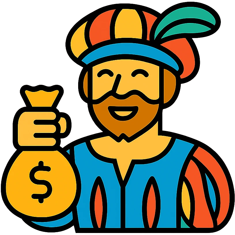 Happy Landsknecht mercenary with a bag of gold emoji