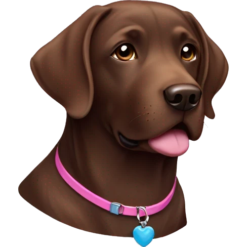 Chocolate Labrador with blue and pink collar emoji