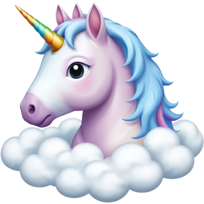 A unicorn flying through clouds, sad, cry tear from eyes, portrait, bust up emoji