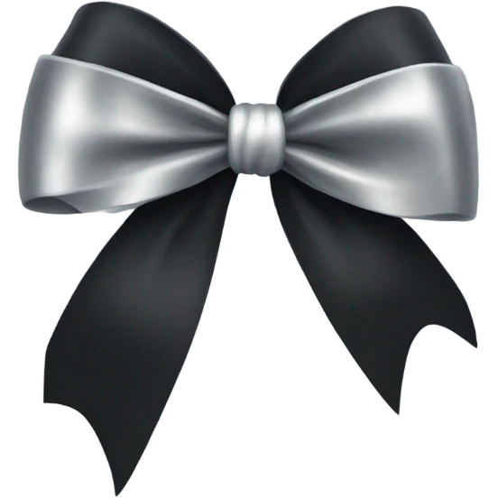 black bow with a silver heart bow in the center emoji