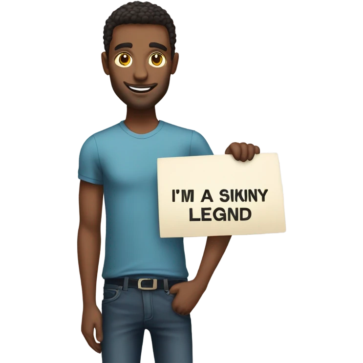 A man holding a sign saying im a skinny legend emoji