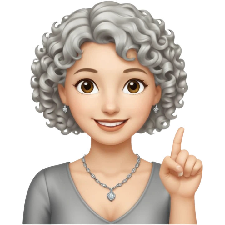 silver, short, wavy-haired with curls, smiling pretty lady, hopeful, pointing finger up


 emoji