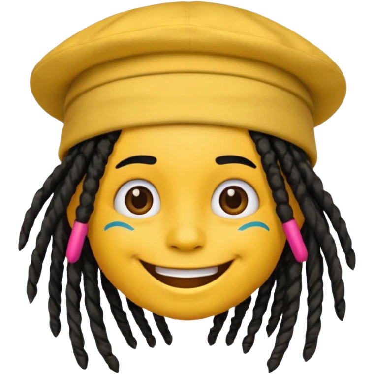 Yellow smile emoji with black dreads and a colorful hat emoji