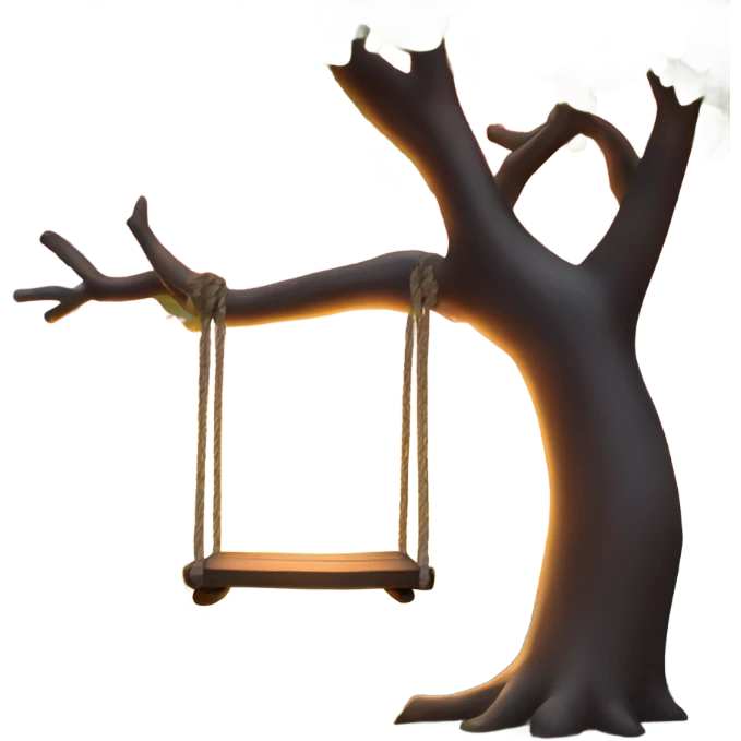 Tree swing in forest with sunset behind it emoji