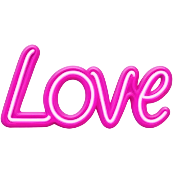 Pink neon sign with the word love emoji