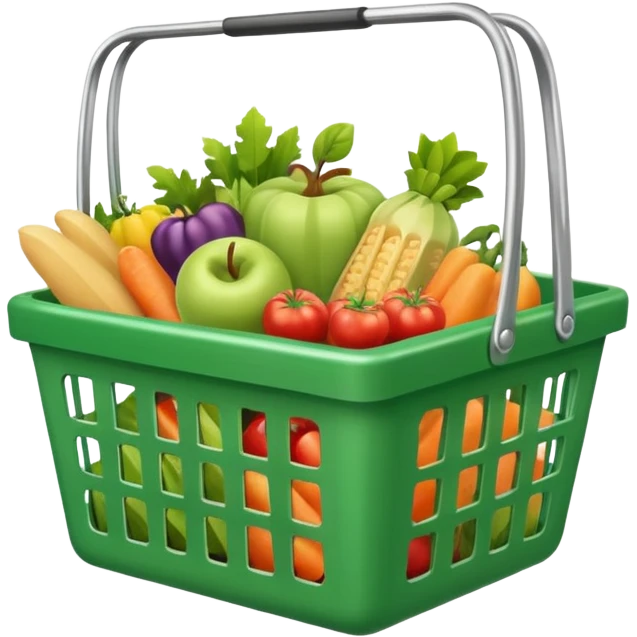 A GREEN SHOPPING BASKET WITH GROCCERIES IN IT emoji