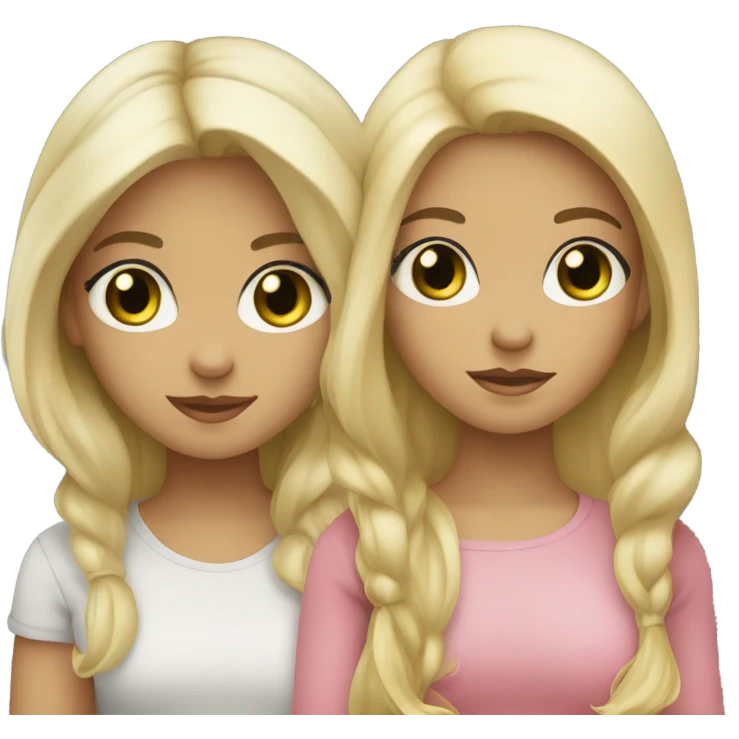 two girls together: one with dark hair and dark eyes, the other with blonde hair and green eyes emoji