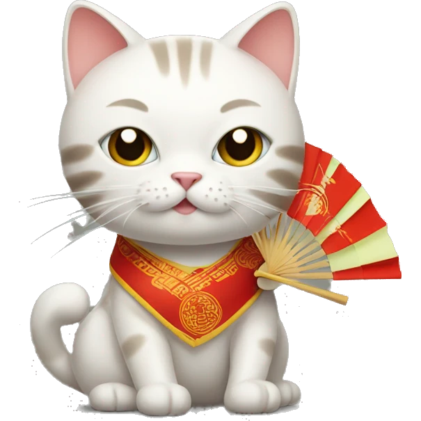Cat with a chinese fan emoji