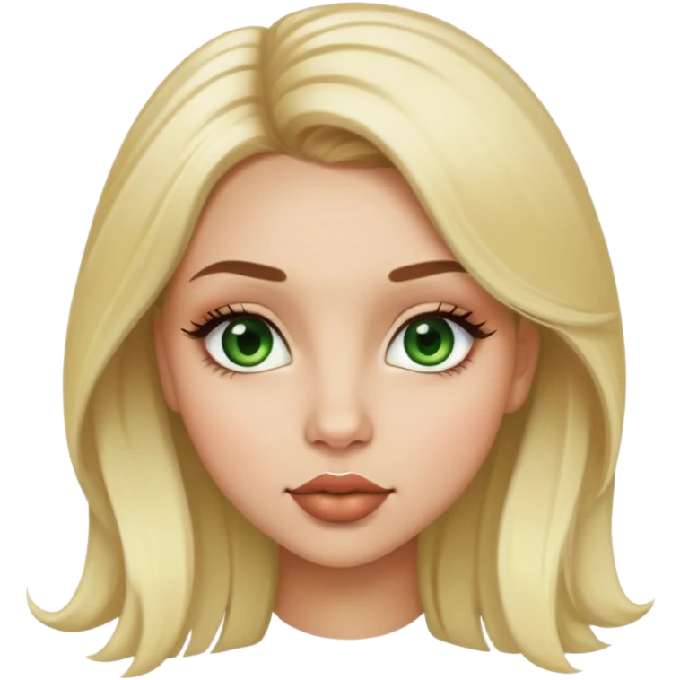light skin girl with blonde hair and light brown roots, big lashes, medium size nose, big green eyes, big lips  emoji
