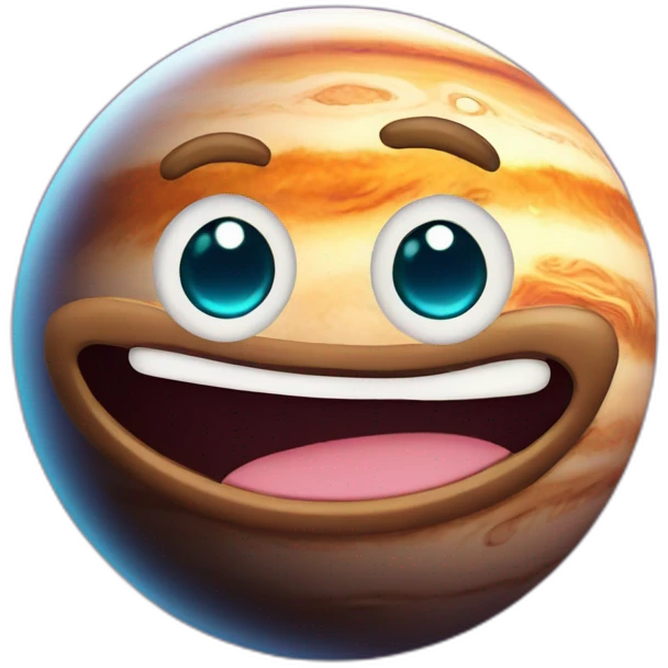planet Jupiter with a cartoon smiling face with big stupid eyes emoji