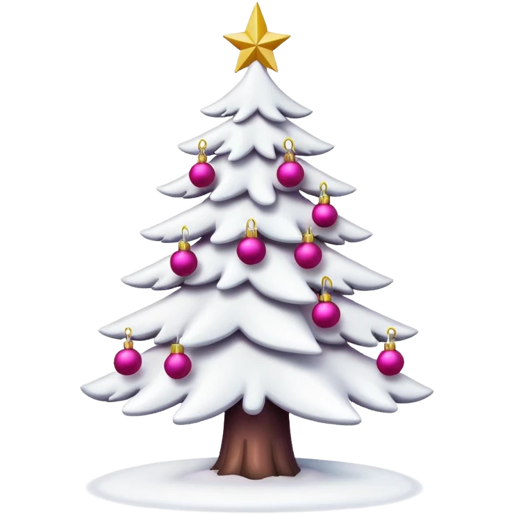 Snowy white christmas tree with hot pink ornaments emoji