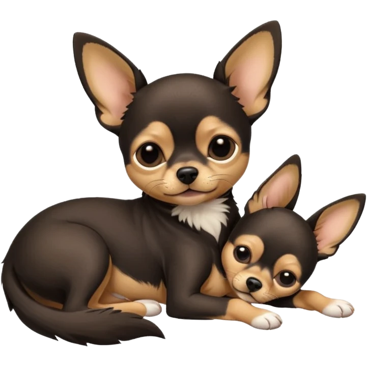 A high-resolution photo-realistic digital illustration of a  black tan chihuahua sleeping lazily on the ground emoji