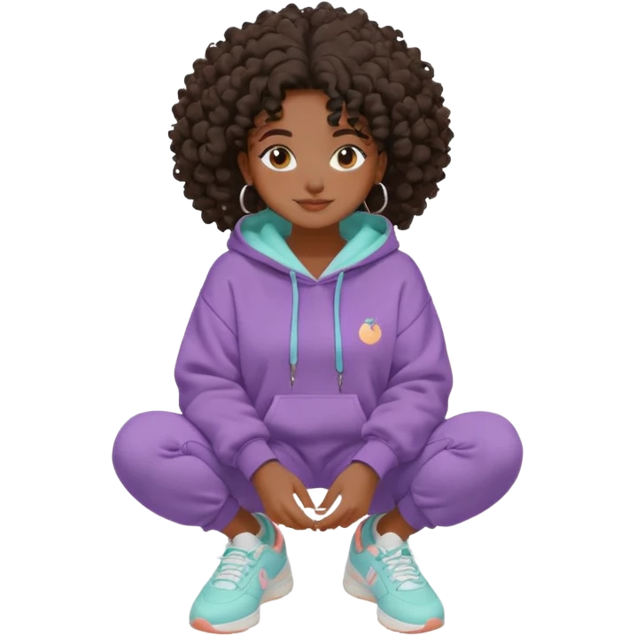 Black girl, clean girl aesthetic, 4C curly hair in a puff, pastel hoodie, white sneakers, minimal jewelry, soft smile, cozy vibe, bright colors, Apple-style skincare mood: clay mask & chill emoji