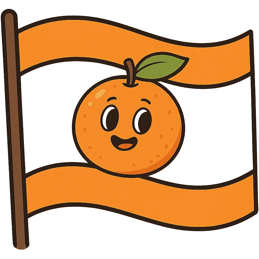 flag with orange stripes on top and bottom, mandarin in the center, modern style, bright colors, no text emoji