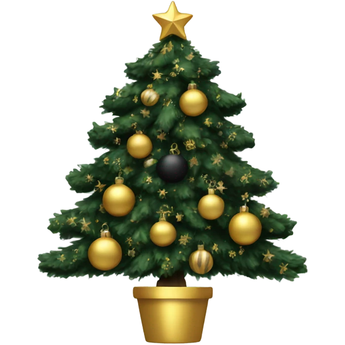 Christmas tree with black and gold ornaments emoji