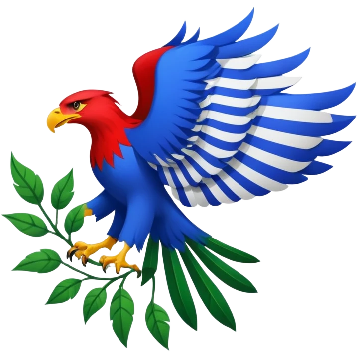 
> Blue vertical stripe | White vertical stripe with a red eagle in the center, green leaves around it, and black text above and below | Green vertical stripe.




 emoji