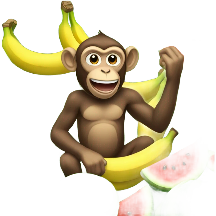 Monkey picking bananas with watermelons emoji