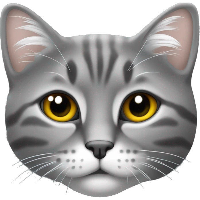 Chat gris foncé avec tête grise museau blanc, cou blanc, début des pâtes blanches  emoji