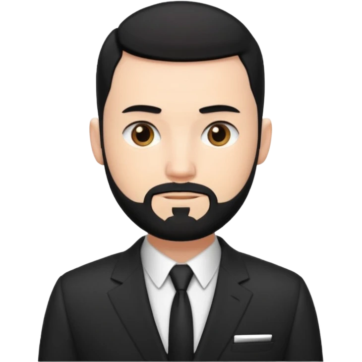 thin adult man, white, with black hair with buzzcut, with nice beard, wearing suit emoji