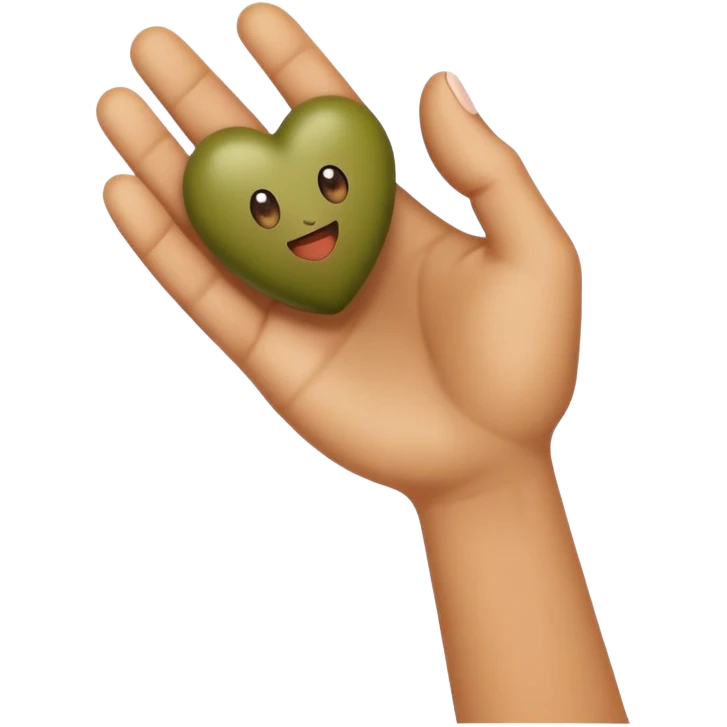 The olive heart faded in the palm of his hand emoji