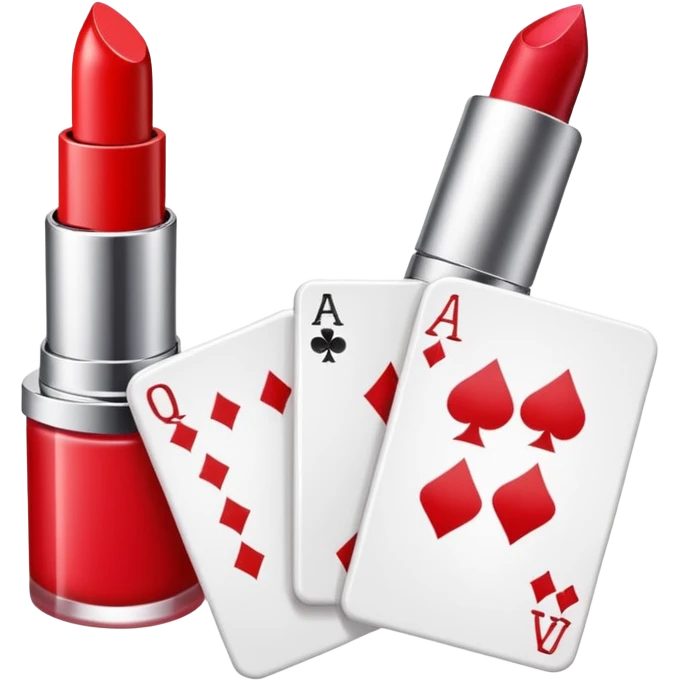 emoji of playing cards with illustrations of lipstick, serum and hand cream on them
 emoji