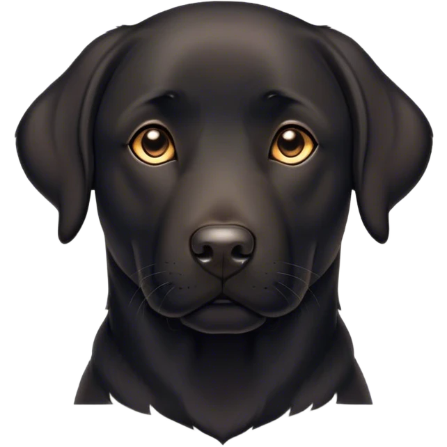 Cinematic Noble Black Labrador Portrait Emoji, Poised and regal, with a robust, muscular build and a sleek, shiny pure black Fur, deep-set soulful brown eyes, Simplified yet sharp and sophisticated features, highly detailed, glowing with a soft, dignified glow, high shine, intelligent and gentle, stylized with an air of confidence, focused and attentive, soft glowing outline, capturing the essence of a watchful and loving companion, so majestic it feels as though it could bound out of the screen with effortless authority! emoji