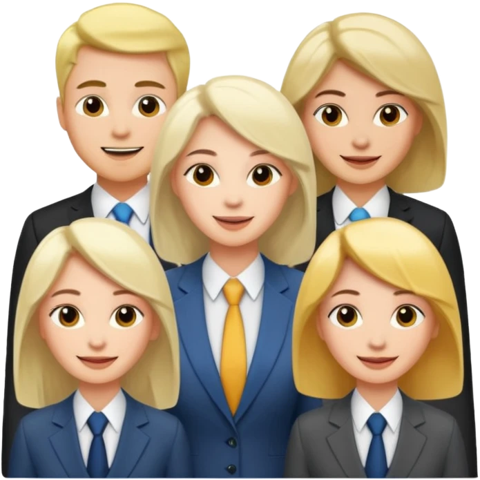 сделай деловых 4 коллег, которые радостно что-то обсуждают. все должны быть светлокожими и с разным цветом волос emoji