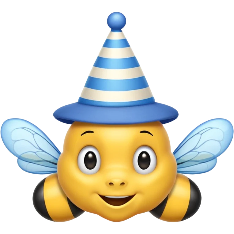 Bees with blue Birthday Hat, Happy bee with striped party hat emoji