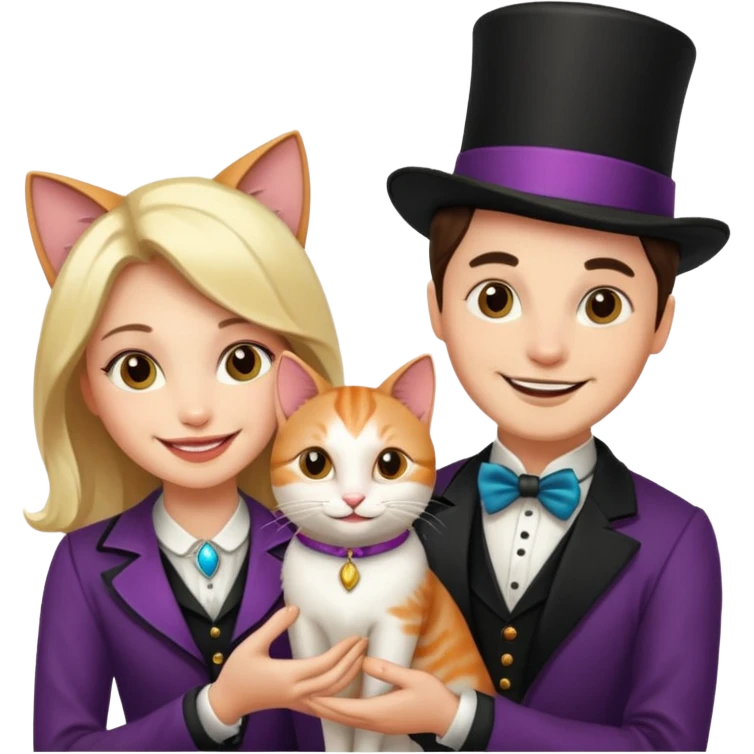 magician couple and their pet cat emoji