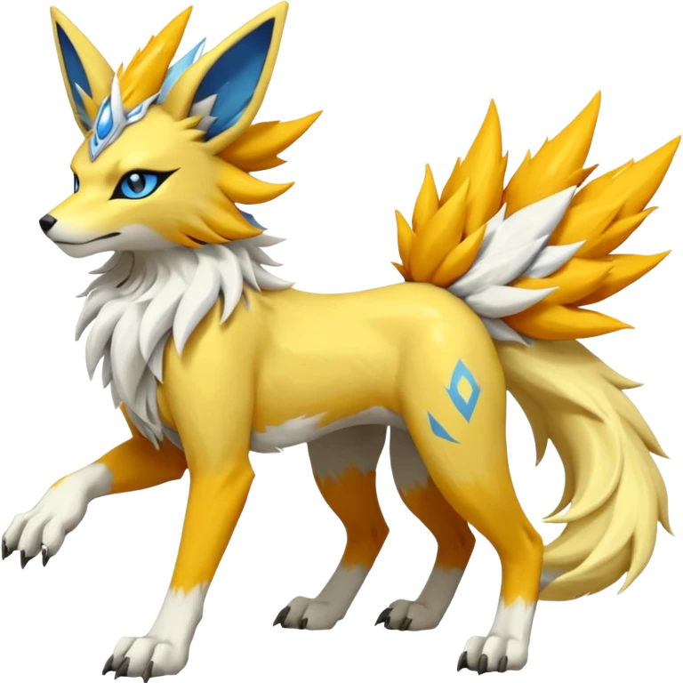 Feral Solgaleo-Jolteon-Renamon-Zeraora-Vernid-fusion-hybrid-creature, full body  emoji