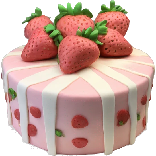 Light Pink strawberries and cream birthday cake with in bow emoji