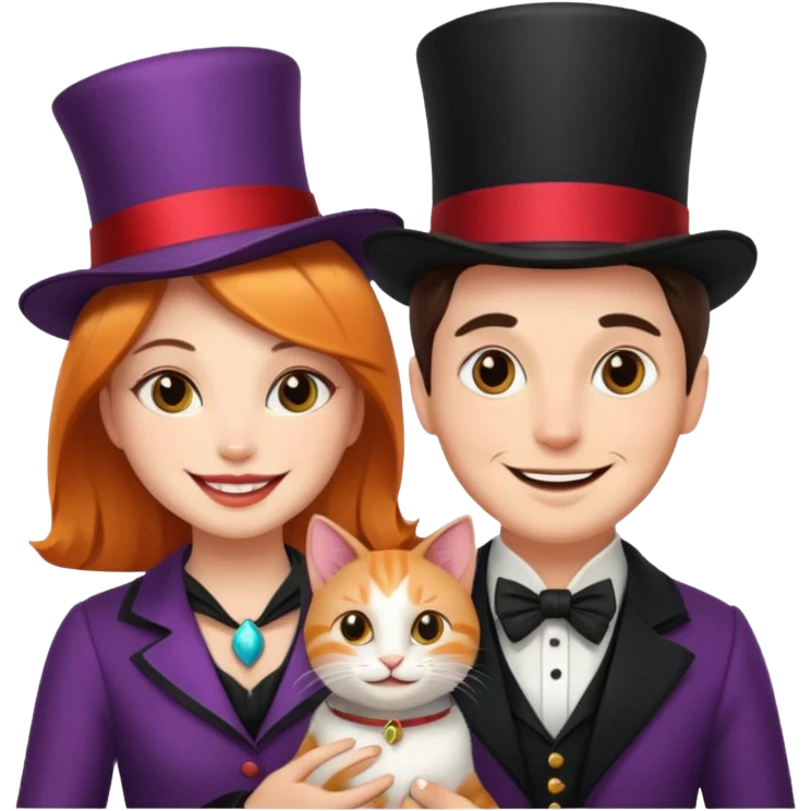 magician couple and their pet cat emoji