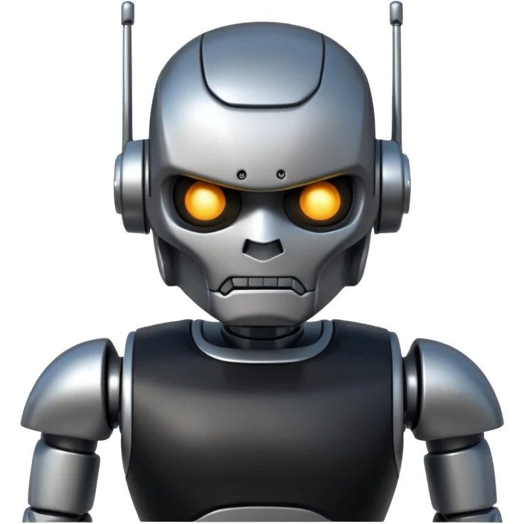 Make robot and wearing a black t shirt and angry emoji